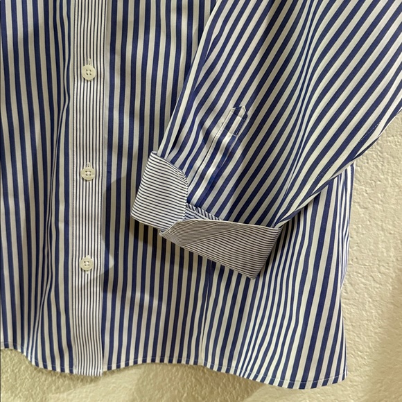 Chico's blue and White Striped Non-Iron Button Down Shirt Size 2 - Picture 6 of 12